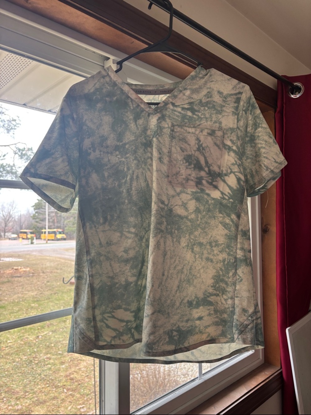 Fabletics Light Sage Tie-Dye Scrub Top